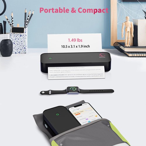 yanxio Portable Printers Wireless for Travel, Portable Printer, Inkless Thermal Printer, Support A4/8.5 x 11'' Thermal Paper for Office, Travel, Home, Support iOS, Android, Windows