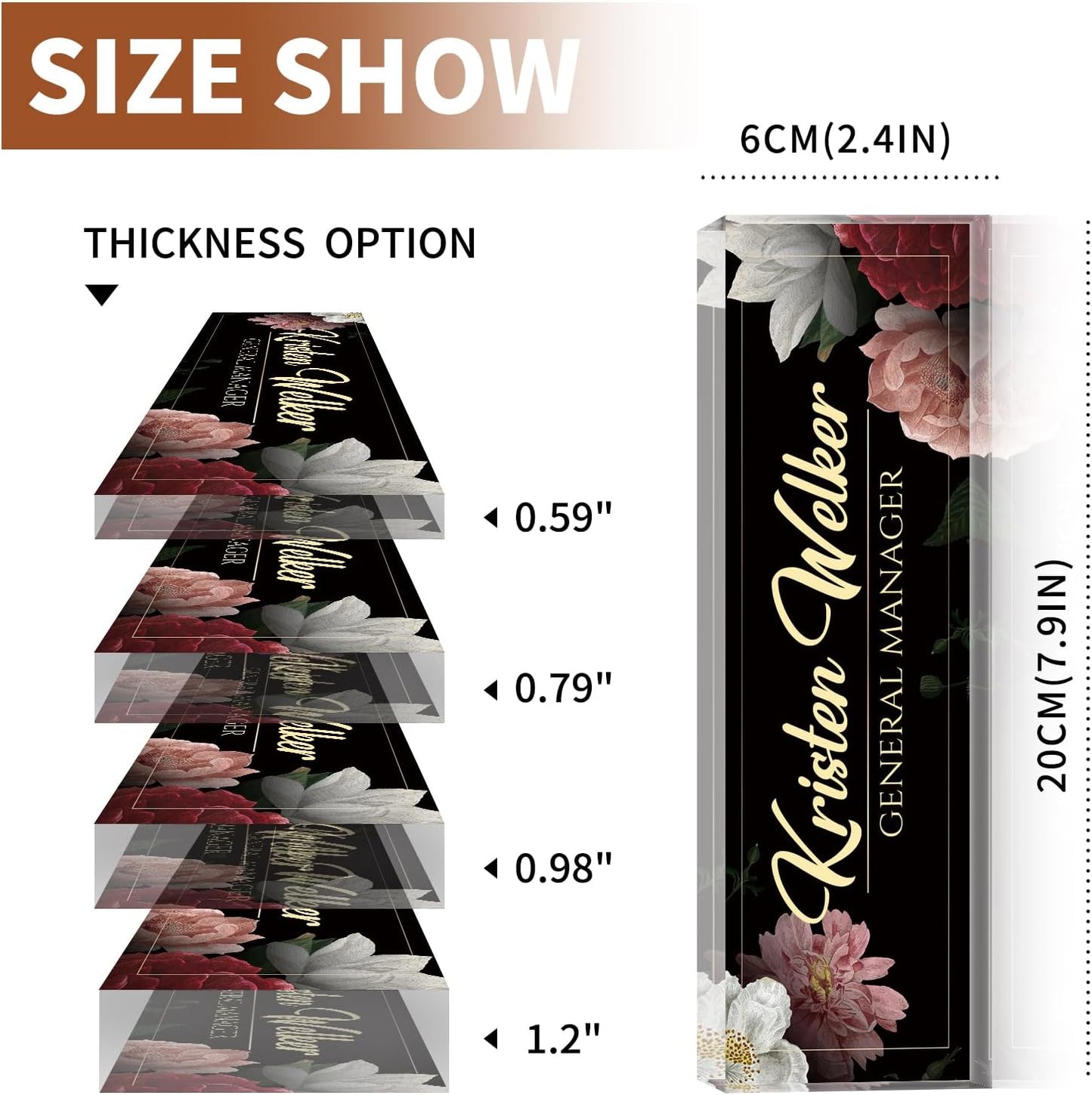 Skiennix Personalized Desk Name Plate - Elegant Acrylic Office Decor for Professionals | Black Floral Design