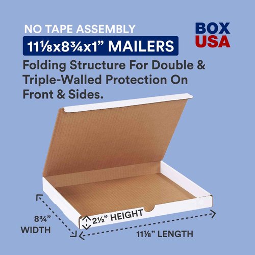 BOX USA Small Shipping Boxes 11.125"L x 8.75"W x 1"H, 50-Pack | Foldable Corrugated Cardboard Crush-Proof Box for Shipping, Packing, Moving and Storage
