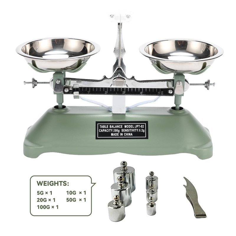 200g/0.2g Mechanical Balance Scale with Stainless Steel Weighing Pan, Calibration Weights for Science Lab and Classroom Teaching Tool