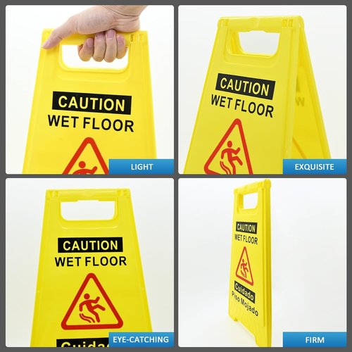 4-Pack Caution Wet Floor Sign - Bright Yellow Double-Sided A-Frame | 17.5" Height, Bilingual Message
