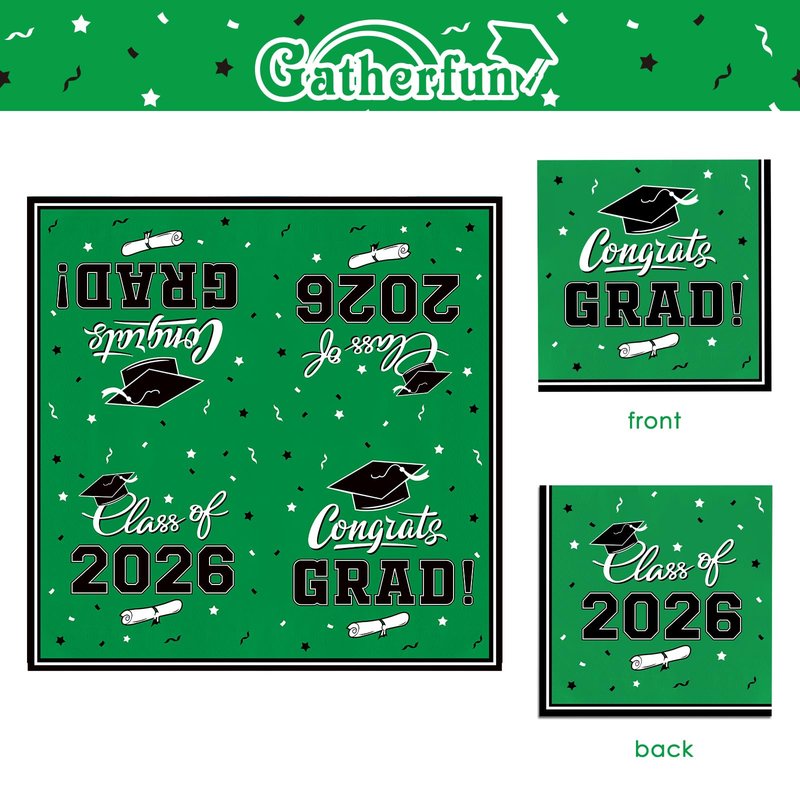 Graduation Party Plates and Napkins Gatherfun 2026 Graduation Party Supplies Green Disposable Paper Plates Luncheon Napkins Cocktail Napkins for Congrats Grad Party Decorations, Serve 50