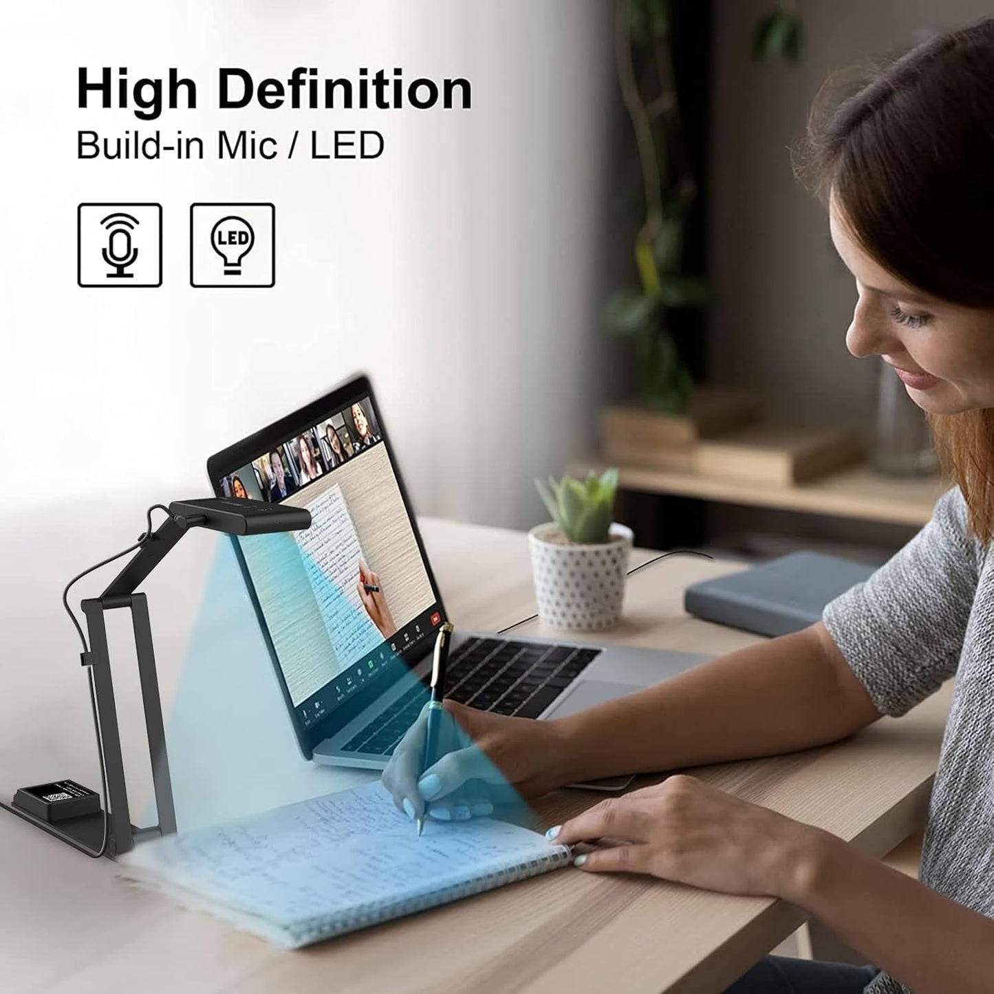 VS5 Document Camera - A3-Size USB Visualizer with 2K Webcam & Microphone for Remote Teaching | Compatible with Windows, macOS, ChromeOS