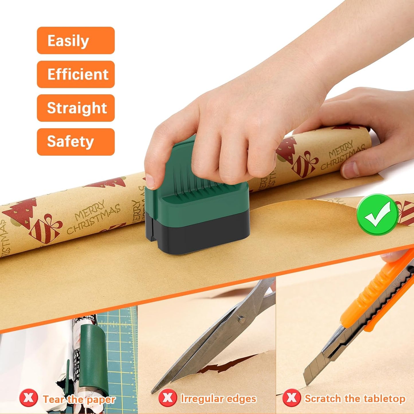 LIZAAL 2-Pack Wrapping Paper Cutter with Wheels | Straight Line Gift Wrap Cutter for Birthday and Christmas, Fits Various Rolls and Papers, Includes 2 Replaceable Blades (Black & Red)