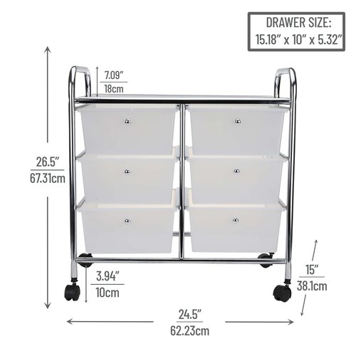 Mind Reader Rolling Cart with Drawers, Utility Cart, Craft Storage, Kitchen, Metal, 24.25"L x 15.25"W x26.25"H, White, Silver