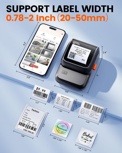 Ponek Label Maker Machine with Tape, M100 Bluetooth Label Printer, Versatile App with 2000 Icons and 300 Templates, Address Label Maker for Small Business, Office, Home, Kids School Items, Black
