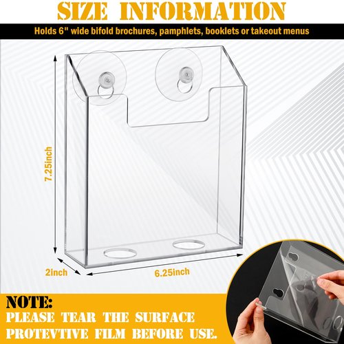 Thyle 2 Pcs Acrylic Brochure Holders Suction Cup Display Racks Wall Window or Glass Mount Clear Organizer Brochure Hanging Pamphlet Holder for Flyer Magazine File Display Book(7.25" X 6.25" X 2")