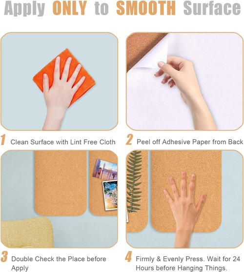 Cork Board | Skiennix Self-Adhesive 12.5"x5.5" Bulletin Board - 1/2" Thick for Home, Office, School