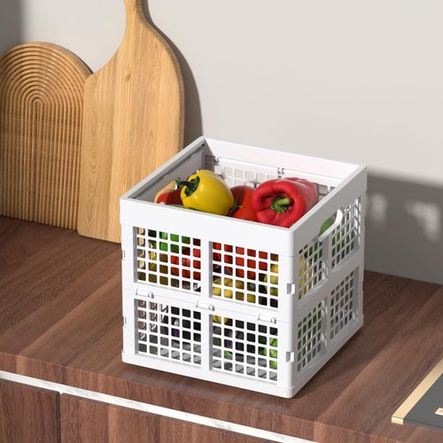Wakikini White Square Milk Crate, 18 L Plastic Stackable Utility Crate, 3 Pack