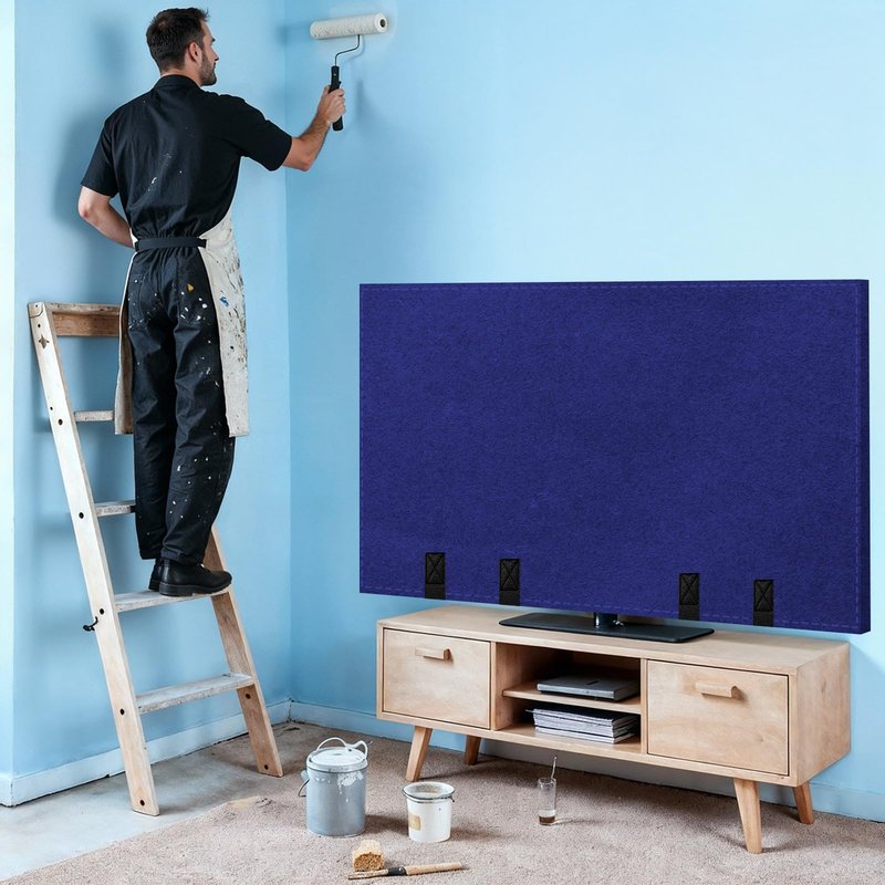 TV Cover for Moving, Fits to 50"- 55" Flat Screen TV Moving Cover, Dustproof Blue Felt TV Screen Covers, Anti-Scratch TV Bags for Moving with Bottom Strap for House Moving, Home Renovation