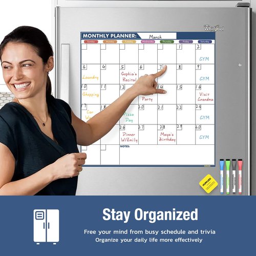 HOMiDEK Magnetic Dry Erase Calendar for Refrigerator - Large Fridge Whiteboard Calendar - Magnet Monthly Planner Family Planning Board with Dry Erase Markers & Eraser - 17.5 x 17.5 Inches