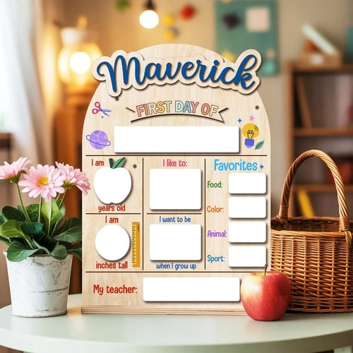 Personalized My First Day of School Sign - Dry Erase First and Last Day of School Board, Kindergarten Pre K Preschool Sign Board, Reusable Photo Prop for Kids, Style 08