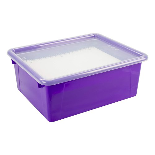 Storex Letter Size Deep Storage Tray – Organizer Bin with Non-Snap Lid for Classroom, Office and Home, Violet, 5-Pack (62548U05C)