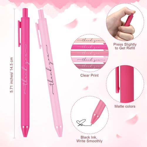 Dispowreath 50 Pcs Thank You Pens Bulk Pink Ballpoint Pens Party Favors for Women Coworker Employee Appreciation Gifts Back to School Teacher Nurse Wedding Bridal Shower Birthday Baby Shower Party