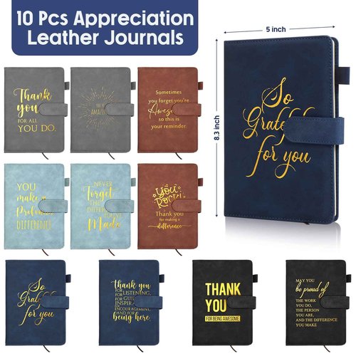 Fulmoon 10 Pcs Christmas Employee Appreciation Gifts Bulk Inspirational Thank You Notebook A5 Leather Notebooks for Coworker Team Staff Volunteer Assistant Social Worker Office Supplies(Classic)