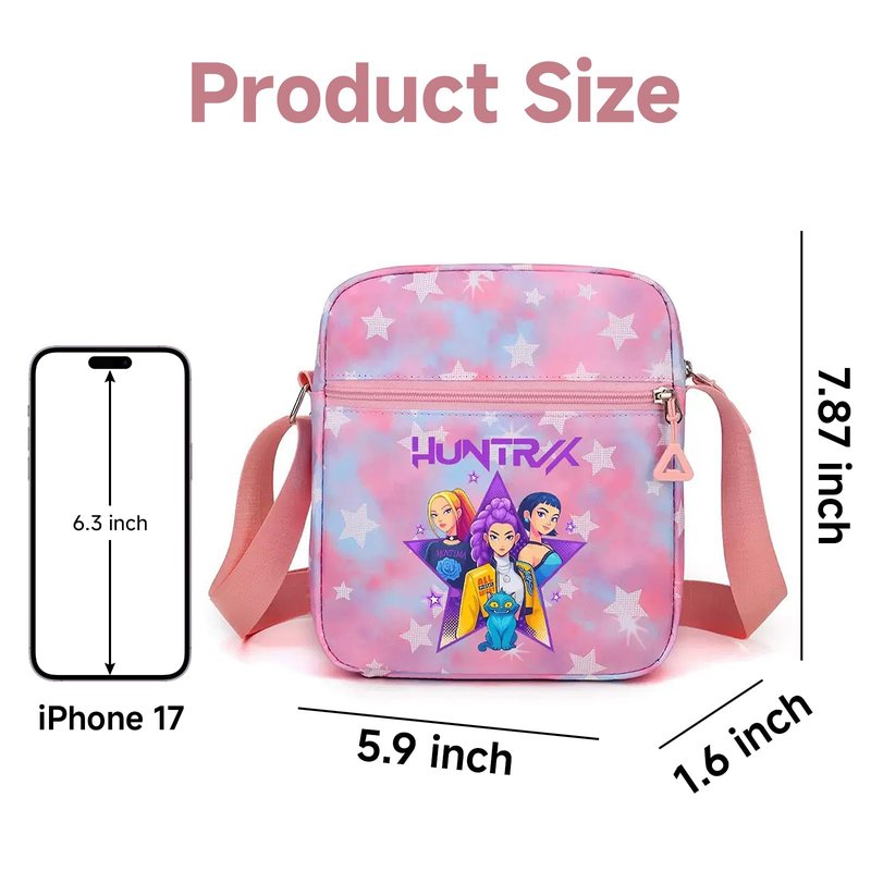 K-pop Crossbody Bag with Zipper, Cute Cartoon Shoulder Bag with Adjustable shoulder straps, Anime Merch for Womens Birthday Gifts