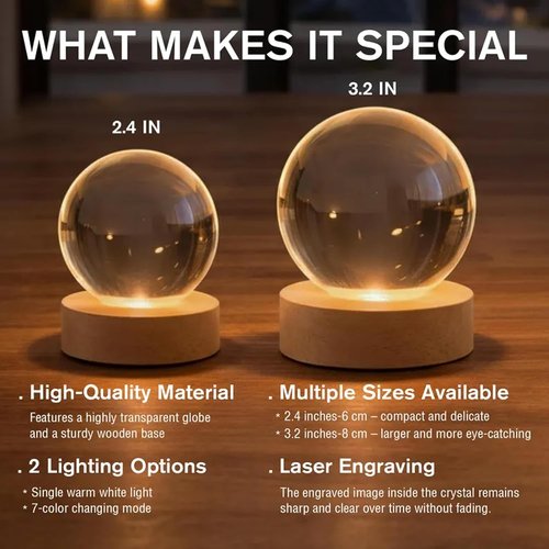 Personalized Moon Phase 3D Crystal Ball - Custom LED Night Light for Birthdays | Unique Gift for Friends & Family
