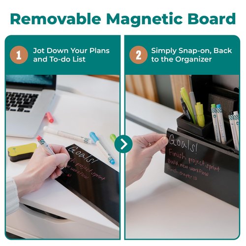 NYPOT Black Desk Organizer - Wood Desktop Organizer with Drawers and Dry Erase Board - Desk Buddy Whiteboard with Storage for Supplies, Wooden Desktop Whiteboard Dorm for Home and Office