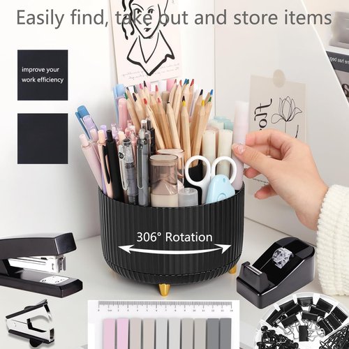 Office Supplies,Desk Accessories,with Stapler,Tape Dispenser,Staple Remover,Scissor,Ballpoint Pen,Sticky Notes,Clear Tape,Staples,Desk Organizer,Phone Stand,Binder,Index Tabs,Best gift set(Black)