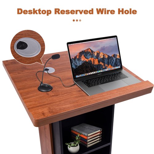 47" Wooden Podium with 4 Lockable Wheels, 15MM Particle Board Wood Pulpit with Storage & Wire Hole – Elegant Lectern for Church, Office, School, Conference, and Home