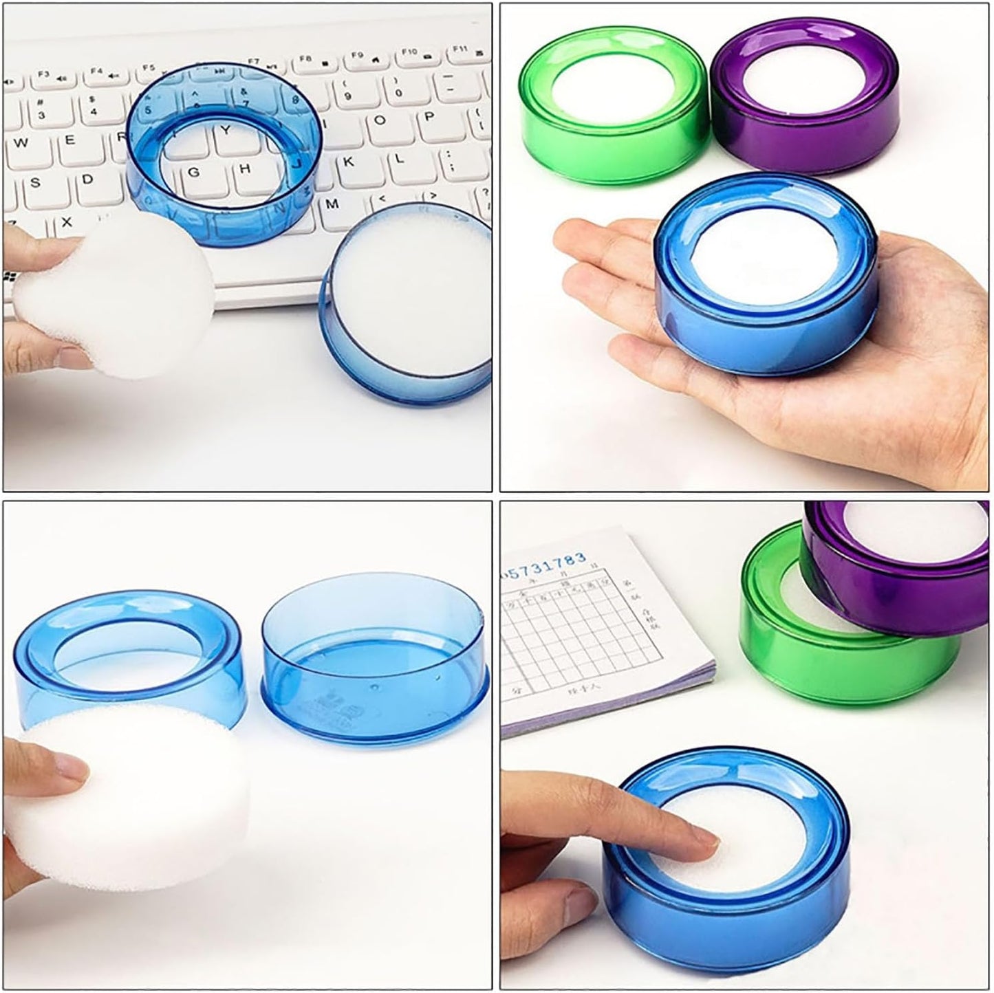Skiennix Finger Wet Sponge | Round Plastic Cup Moistener | Purple & Blue | 4-Pack (2.75" x 2.75" x 1.06")