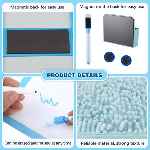 Chunful Locker Accessories Kit Magnetic Wallpaper Square Rug Magnetic Mirror Whiteboard with Dry Erase Marker Preppy Locker Organizer Supplies for Girls Back to School Essentials(Blue)