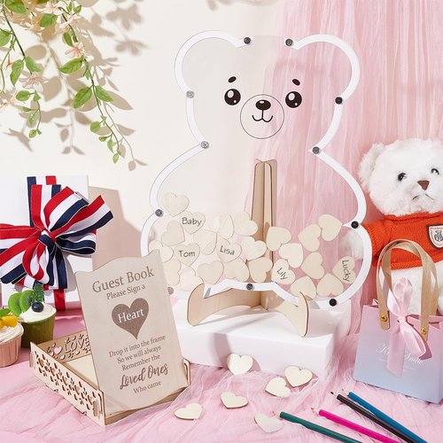 UNICRAFTALE Bear Baby Shower Guest Book Alternative Baby Shower Decorations with Wooden Stars for 30 Guests Sign Picture Frame Pregnancy Keepsake for Soon to Be Moms Wedding Birthday Party Keepsake