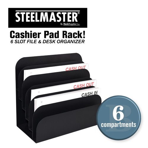 BankSupplies STEELMASTER 6 Slot File & Desk Organizer - Paper Organizer - Black Powder Coat Finish - Scratch & Chip-Resistant - Forms, Applications, Deposit Slips & Checks