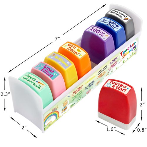 Teacher Stamps for Grading Motivational Teacher Self-Inking Stamp Set Encouraging Signature Stamp for Classroom Supplies 8 Packs Multicolor