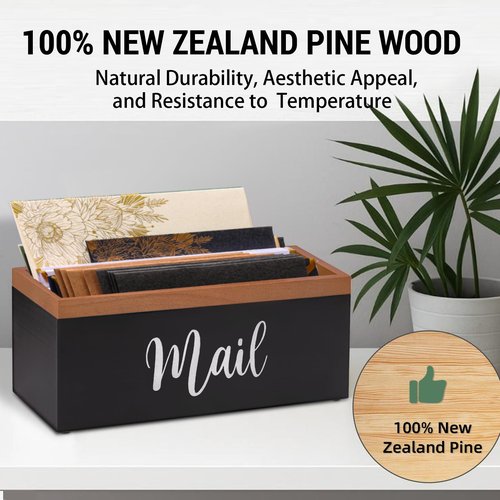 100% Real Wood Mail Organizer for Countertop, Dual-Sided MAIL Script Design, Mail Holder for Office, Desk, Entryway Table, Rustic Farmhouse Style, Great Home Decor Gifts