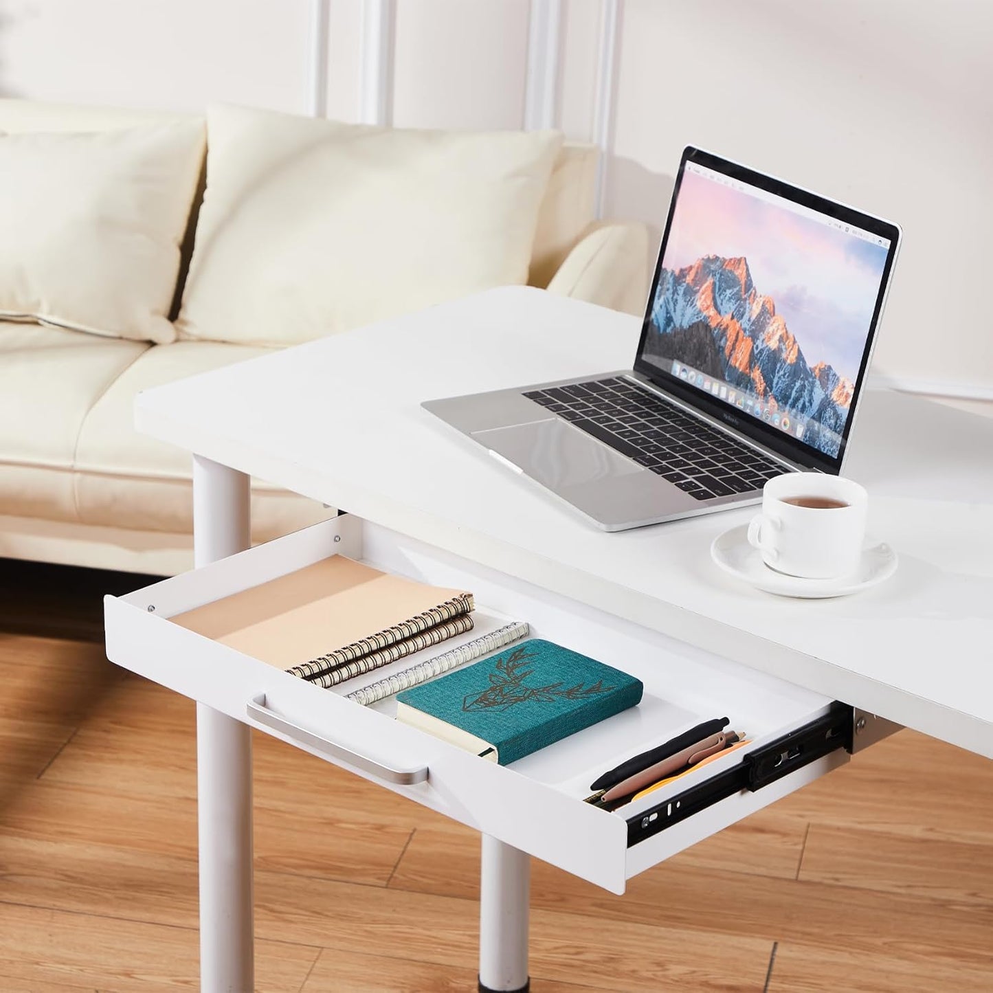 Under Desk Drawer Organizer - 21" White Adjustable Brackets & Sliding Pull-Out Design for Office Desks