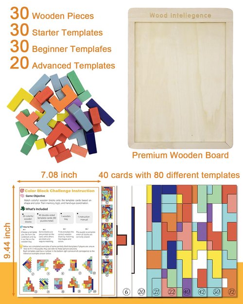 Yigney Dementia Activities for Seniors Wooden Tiles Gifts Geometric Cognitive Products & Training Easy Memory for Alzheimer's Elderly Cognitive Craft Gifts