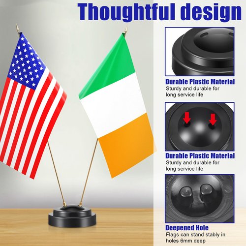 DoubleFill 24 Pcs Mini Flag Holder 2 Hole Miniature Flag Stand Desk Flag Holder Plastic Table Flag Stand Base for Party Company Office Centerpiece Country 4 x 6 Inch Stick Flags Decoration