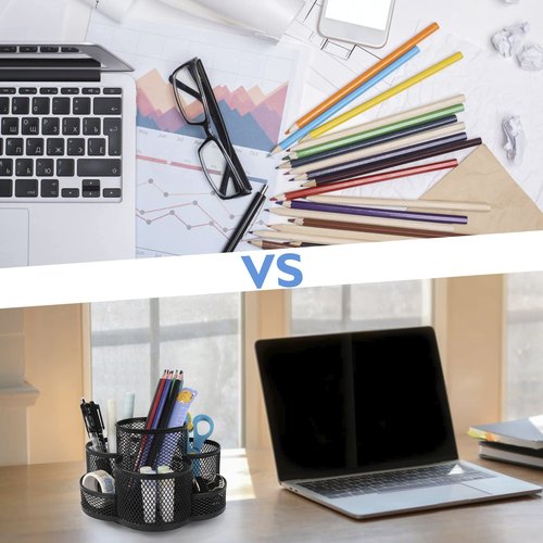 Jaugufiy 360 Rotatable Metal Mesh Desktop Pen Holder Pencil Holder Pencil Organizer Stationery Organizer Pen Pot Makeup Brush Organizer for Home School Office (Black)