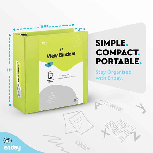 3 Slant D-Ring Binder 3 Inch, 3 in Clear View Cover with 2 Inside Pockets Binder, Heavy Duty Colored School Supplies Binders in Red, Green, Grey, Purple, Blue, Pink, Multicolor (6 PC) – by Enday