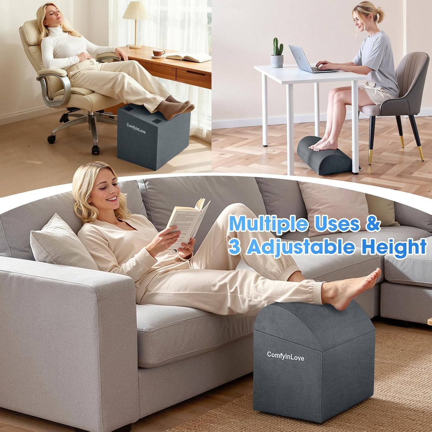 Skiennix Foot Rest - Ergonomic Non-Slip Under Desk Foot Stool with 3 Adjustable Heights | Dark Grey