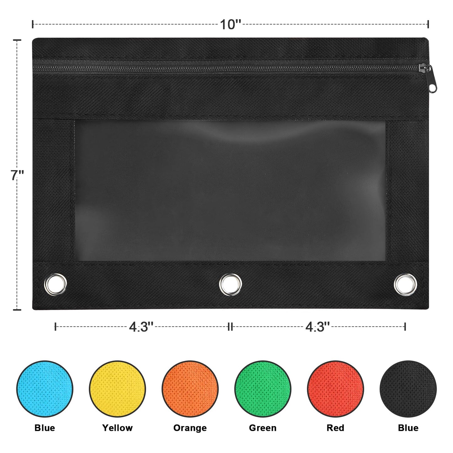Shemira Pencil Pouch for 3 Ring Binder, Binder Pencil Pouch with Smooth Zipper, Clear Window Pencil Case for Binder, Zipper Pencil Pouches, Big Capacity 3 Ring Binder Pencil Bag, Black