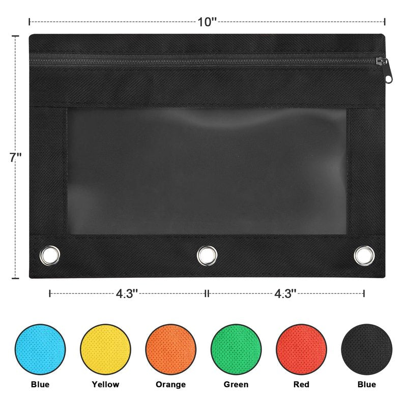 Shemira Pencil Pouch for 3 Ring Binder, Binder Pencil Pouch with Smooth Zipper, Clear Window Pencil Case for Binder, Zipper Pencil Pouches, Big Capacity 3 Ring Binder Pencil Bag, Black