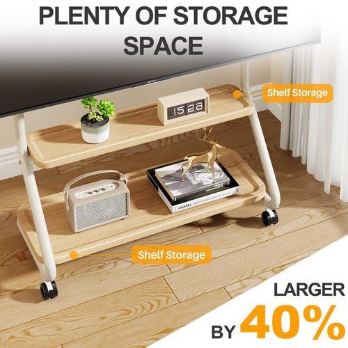 Easel Rolling TV Stand Mobile TV Cart with Wheels for 32"-75" TVs, Heavy Duty Floor TV Stand with 2-Tier Storage Shelf and Hole Platform, TV Mount Stand for Living Room, Bedroom, Holds Up to 110lbs
