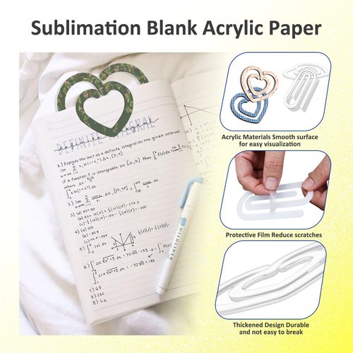 Johaus 15 Pcs Jumbo Sublimation Blanks Paper Clips – Heart, Star & Classic Clip Shapes – Heat Transfer Acrylic Bookmarks for DIY Crafts, Gifts, School & Office
