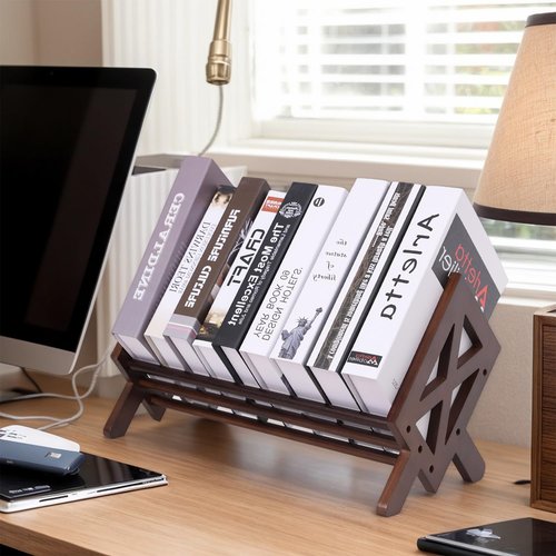 ZBBCTUS Desktop Bookshelf Organizer,Wood Tilting Bookcase,Tabletop Book Storage Rack,Book Rack Shelf Organizer for Book,CD,Magazine,Albums
