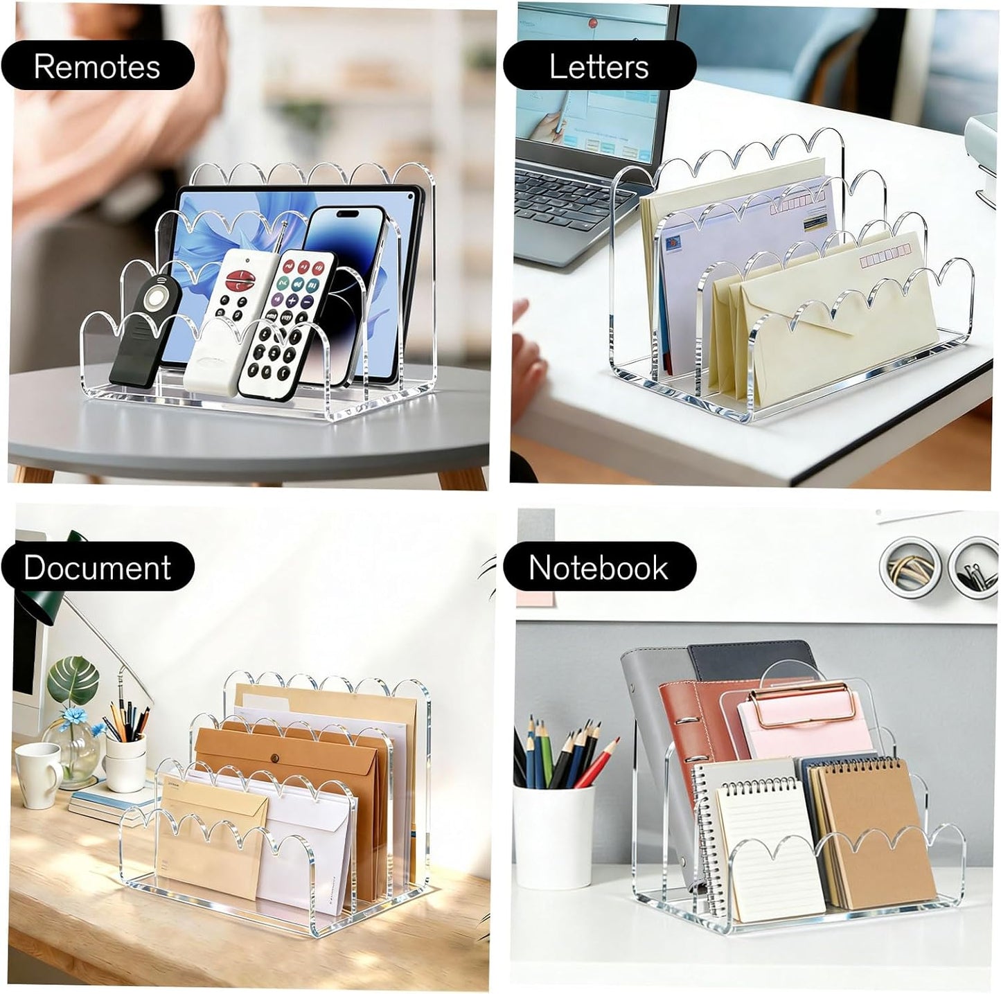 Skiennix Clear Acrylic Mail Organizer - 3-Compartment Vertical Letter Holder for Desk | Sorts Bills & Stationery