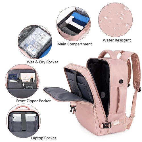 Snoffic Travel Backpack for Women Men,Travel Laptop Backpack w/USB Charging Port, Waterproof Travel Backpack Carry On Flight Approved,Weekender Business Hiking Bag,Laptop Backpack 17 inch