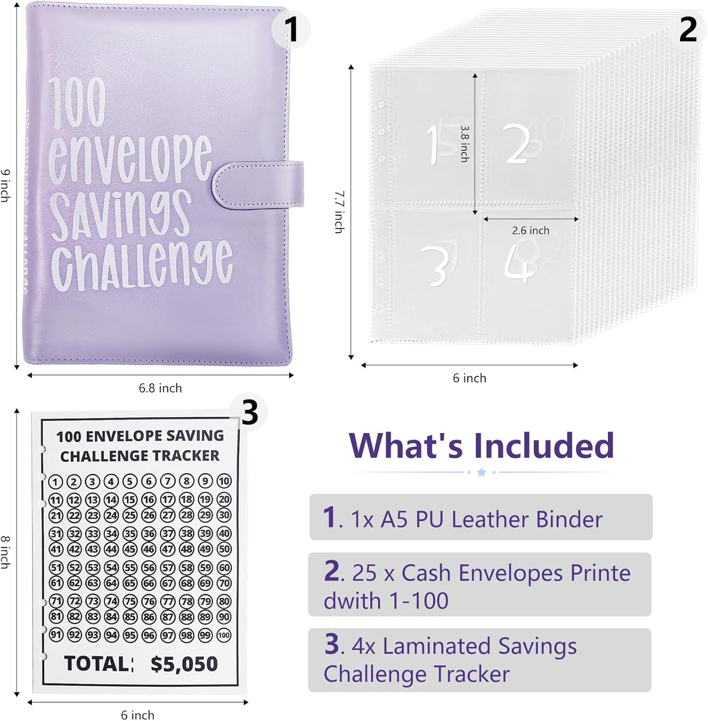 Skiennix Money Saving Challenge Binder - Budget Planner with Pre-Numbered Envelopes & Trackers | Save $5,050 (Black)