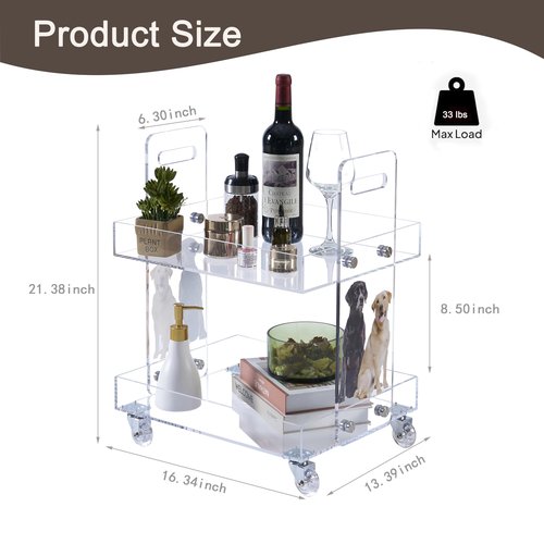 AILLOVCOL Acrylic Rolling Utility Cart with Wheels, 2 Tier Small Rolling Cart with Handle, Multi-Functional Slim Storage Cart for Bedroom, Kitchen, Bathroom,Living Room, Laundry, Narrow Places (Dog)