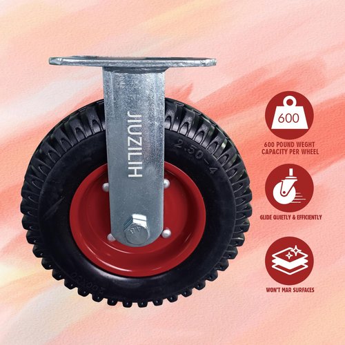 8" Caster Wheels for Carts Heavy Duty Casters Set of 4 (2 Swivel & 2 Fixed) Cart Wheels Large Rubber Castor Wheels Sets 4 with Screws