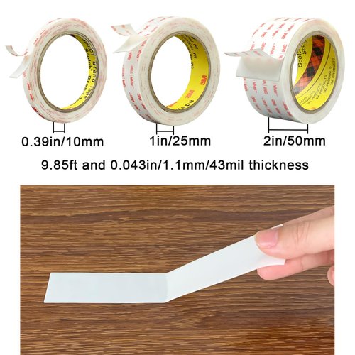 0.39in X 9.85ft Double Sided Tape Heavy Duty, Removable Mounting Tape for Wall, White Sticky Foam Tape, Picture Hanging Strips & Poster Hanger, Waterproof Adhesive Strips for LED Light