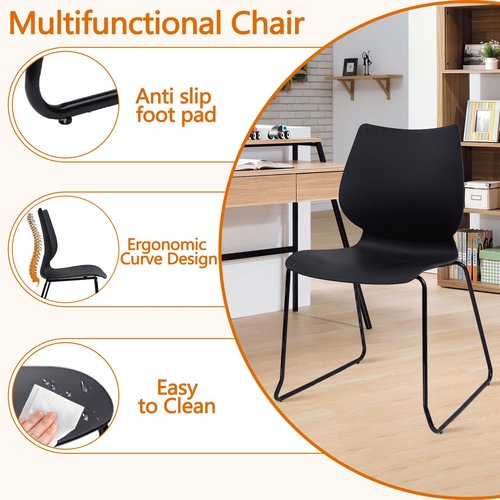 KLASIKA Stackable Waiting Room Chair, Stacking Office Chair with Ergonomic Lumbar Support and Metal Legs, Plastic Desk Chairs for Conference School Church Guest Reception Set of 12, Black