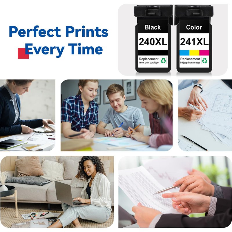 GoFlowmo Remanufactured Ink Cartridge Replacement for Canon 240XL 241XL Combo Pack 240 241 XL Compatible for MG3620 MG3600 MG3520 TS5120 MG2120 MG2220 MG3220 Printer Ink Cartridge(1 Black 1 Color)