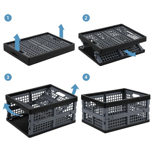 Julyeen 15 L Stackable Plastic Folding Crate, 3-Pack Plastic Collapsible Crates